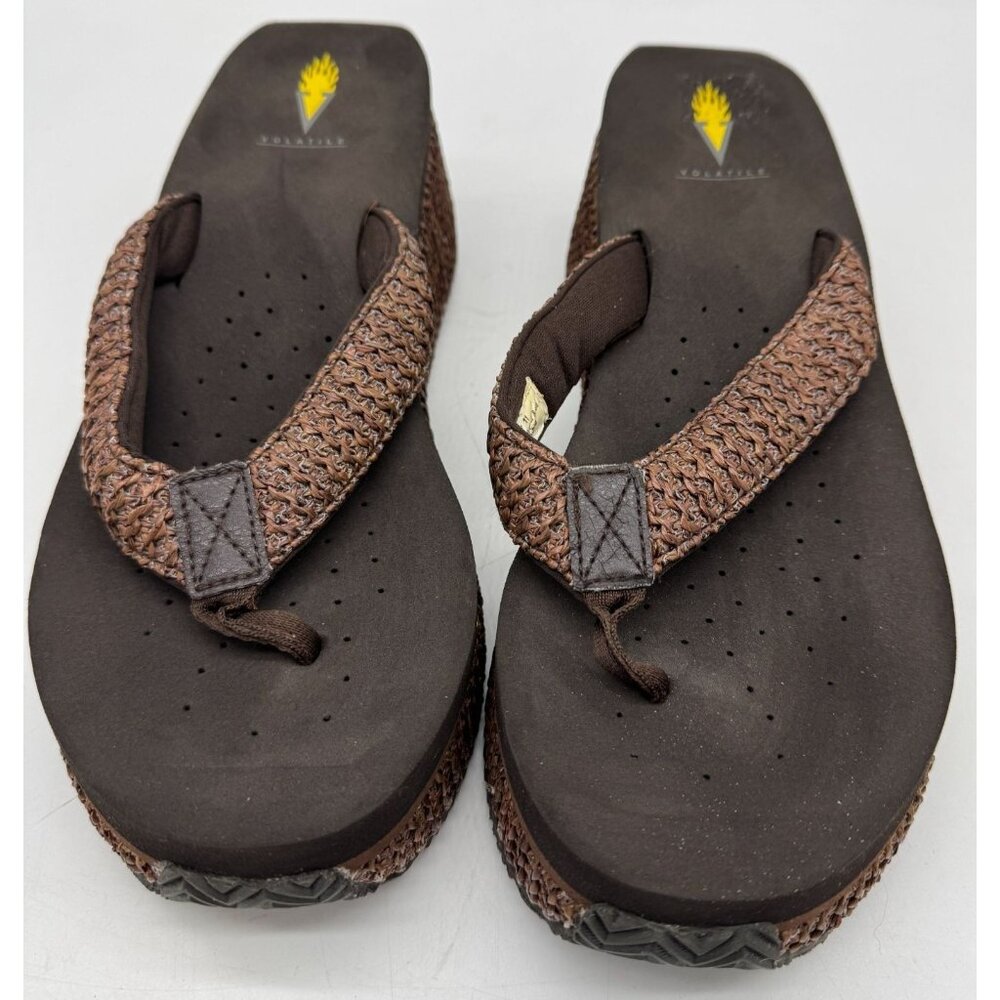 Volatile Women's Chunky Wedge Platform Flip Flop Thong Sandal Sz 11 Brown Casual